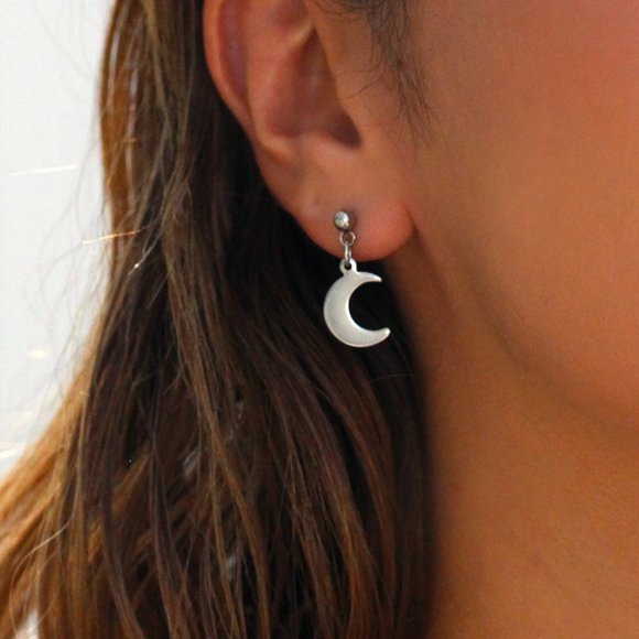 Moon Dangling Ball Stud Stainless Steel Earrings - Picture 2 of 2